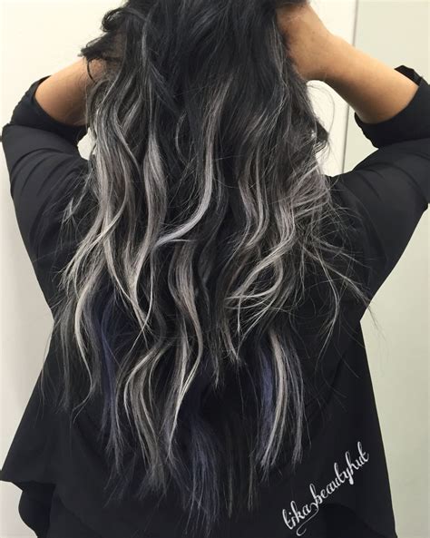 black hair silver balayage|More.